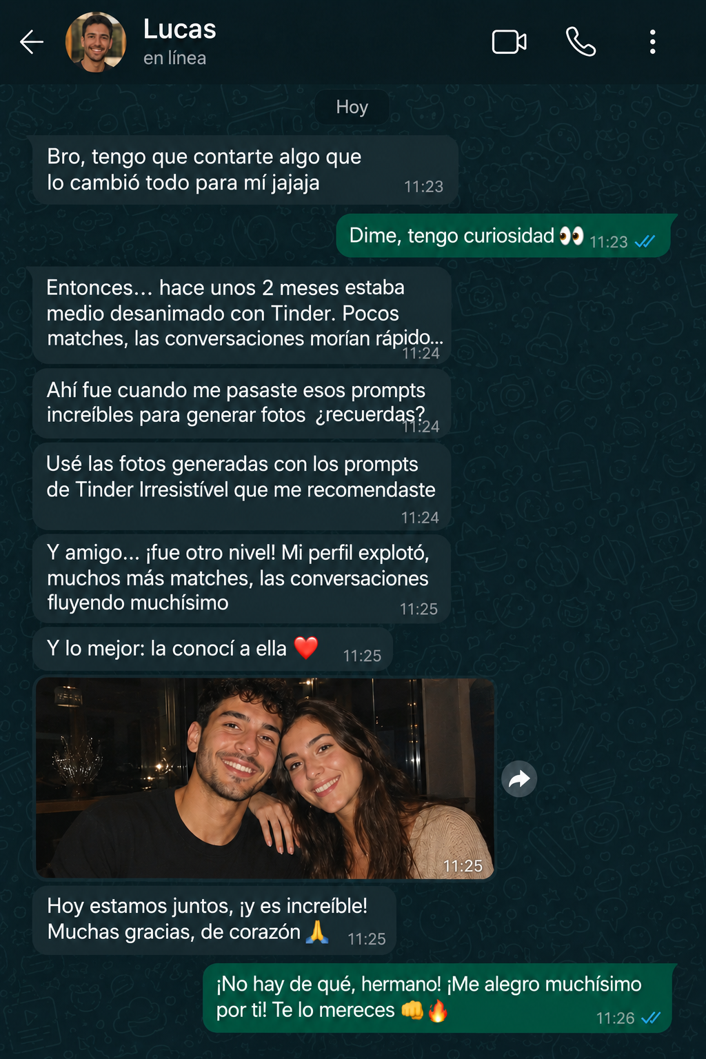 Testimonio de un usuario que muestra un aumento de matches en Tinder después de usar los prompts (3)